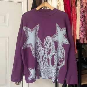 NO LABEL purple blue star chunky knit crew neck long sleeve pullover sweater